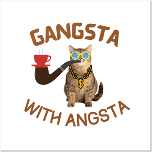 Gangsta Cat 2 | Gangsta With Angsta | Coffee Cat | Smoking Cat | Funny Cat Posters and Art